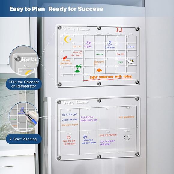 16x12 Magnetic Monthly Weekly Fridge Calendar Dry Erase Board w/Magnetic Markers - Picture 4 of 6